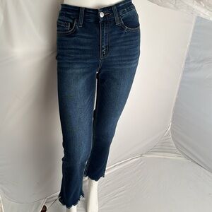 Flying Monkey Black Label distressed hem dark rinse blue jeans